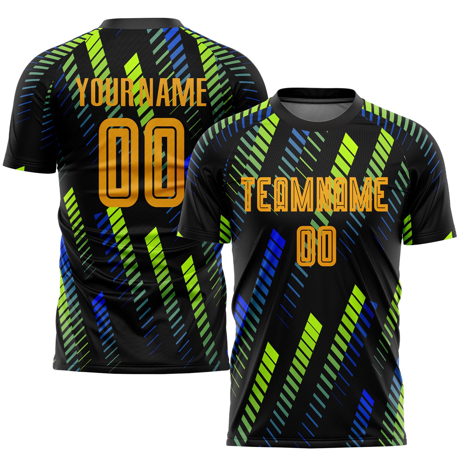 Custom Black Gold Neon Green Sublimation Soccer Uniform Jersey Flysoccer